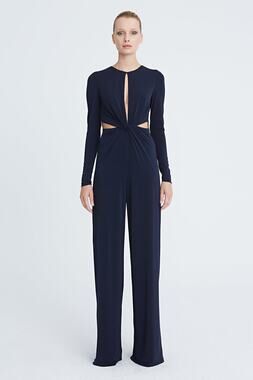 NWT Halston Kathryn Navy Jersey Twist Front Jumpsuit with Cutouts Size 2, 10
